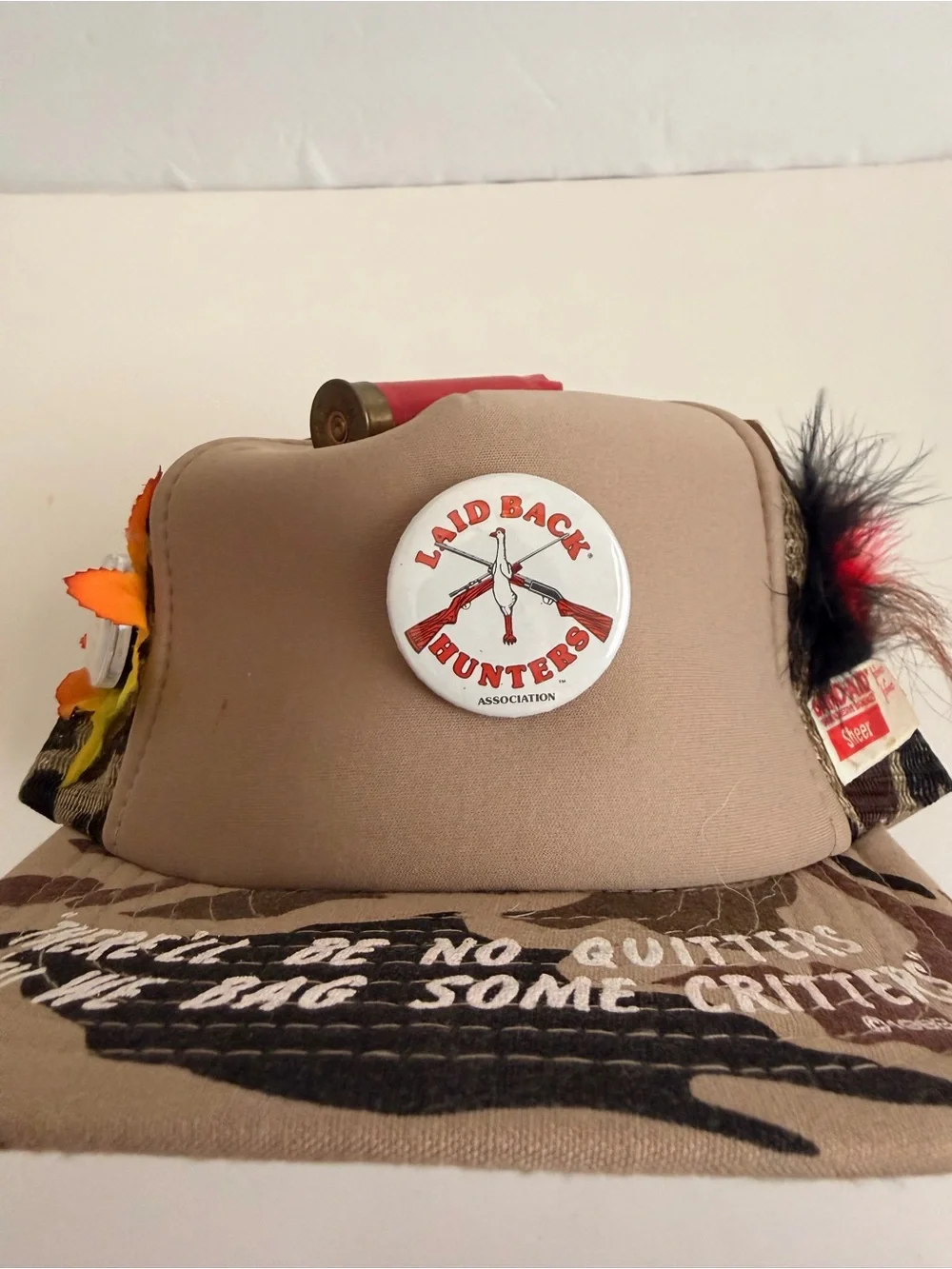 Vintage 1989 Camo Trucker Hat Hunting Laid Back Hunters Survival Kit